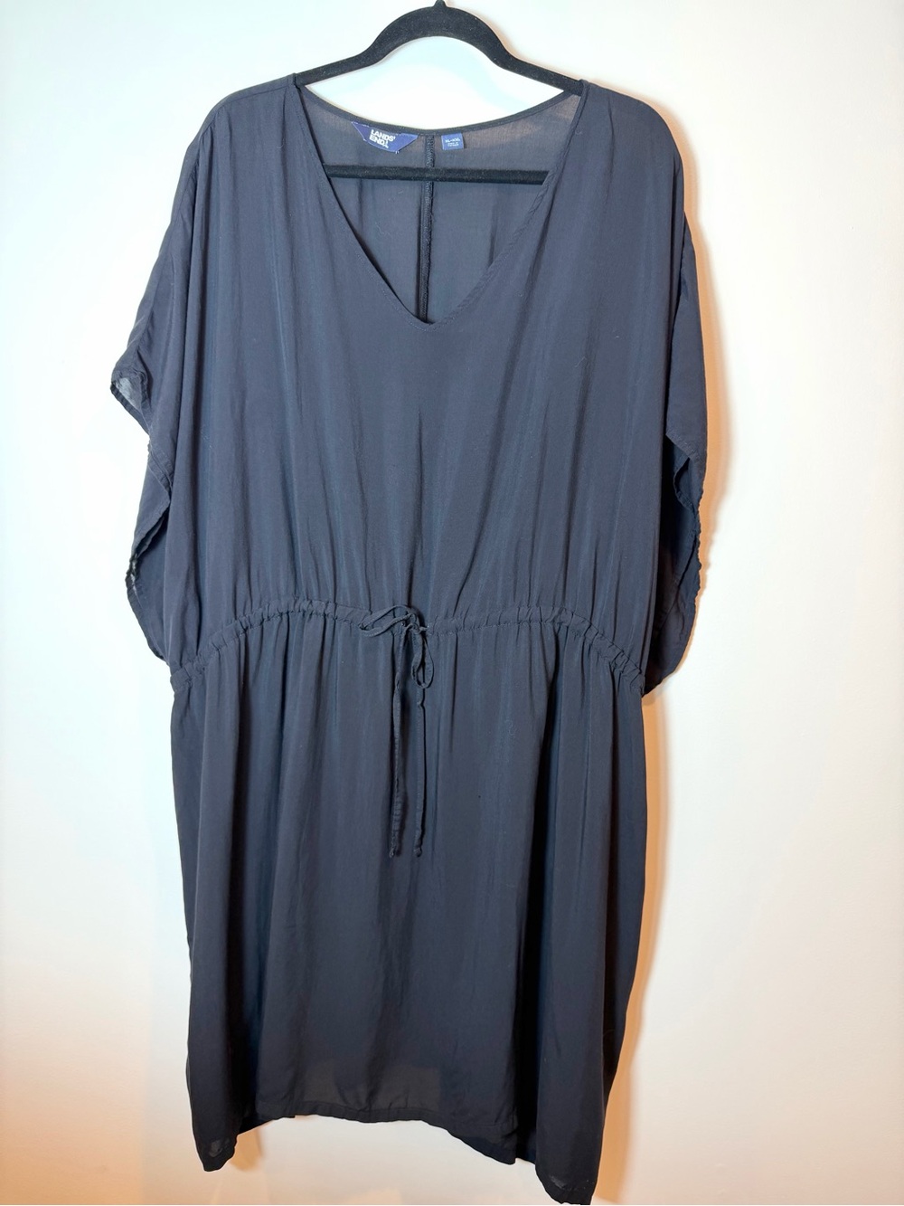 Lands' End Black V-Neck Cinch Waist Swimsuit Cover-up Size XL-XXL
